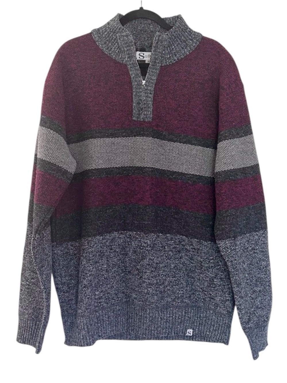 Silversilk Sweater Size 2X Fleece Lined Quarter Zip Gray Maroon